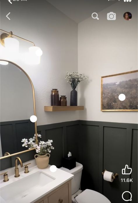 Dark Grey Powder Room, Green Powder Bathroom, Very Small Powder Room, Dark Half Bathroom, Tiny Powder Room Ideas, Bathroom 2023, Grandma House, Tiny Powder Room, Dark Green Bathrooms