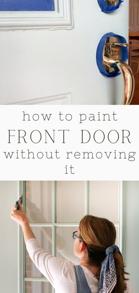 Easy DIY steps on how to paint an exterior door in a matter of hours. This simple project will improve your house curb appeal. Two-color suggestions like Wythe Blue by Benjamin Moore, white and other colors from Sherwin Williams. Ideas for a door with a window for small front porches, larger porches or no porch at all. It also helps you deal with painting around hardware. Tips, tutorials, and projects for your home. #lifeonsummerhill #frontdoor #exteriorpaintcolors Paint Door Exterior, Paint Inside Of Front Door, How To Paint Front Door, Paint Doors White, House Curb Appeal, Painted Exterior Doors, Wythe Blue, Diy Steps, Blue And White Living Room