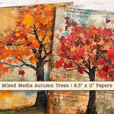 Autumn Mixed Media, Painting And Collage Mixed Media, Fall Mixed Media Art, Digital Collage Art Mixed Media, Grunge Collage, Clothing Prints, Paper Halloween, Fall Clipart, Junk Journal Supplies