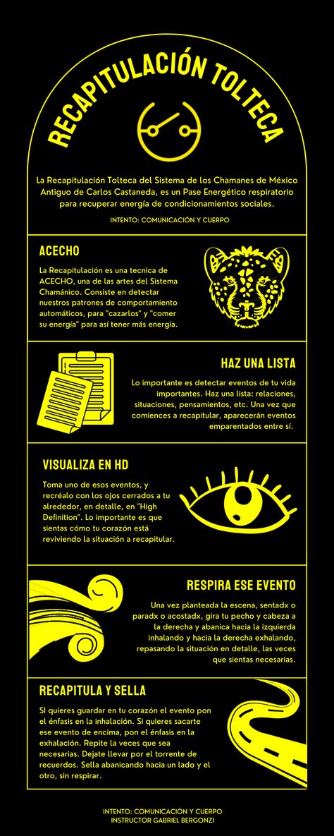 Recuperá energía que te quedó atrapada en eventos de tu pasado, para que no te condicionen y ganes libertad perceptiva. Esto es parte de los Pases Energéticos, del Sistema de los chamanes de México Antiguo de Carlos Castaneda. En mi página https://intentoenmovimiento.com combino con Astrología para recapitular en cada período de Mercurio Retrógrado, momento en que vamos hacia dentro a repasar un aspecto de nuestra vida. Si querés saber más te invito a visitar mi página sobre recapitulaciones. Occult Woman, Carlos Castaneda