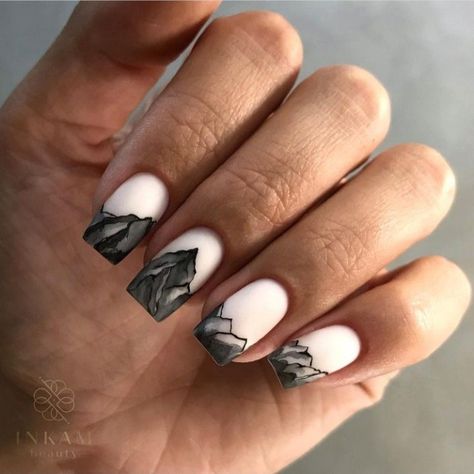 Mountain Nail Designs, Campfire Nails, Montana Nails, Alaska Nails Designs, Mountain Nails Designs, Colorado Nails, Hiking Nails, Nails Mountain, Mountain Nail Art