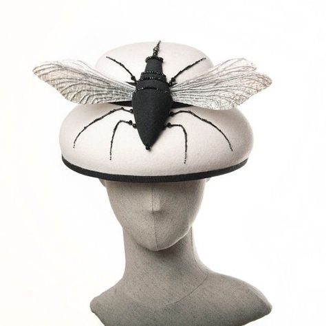 Winged Spider, Bug Hats, Unusual Hats, Hat Inspiration, Black And White Hats, Embroidered Beads, Swap Ideas, Amazing Finds, Crazy Hats