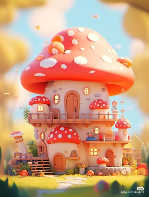 Buu Monster Inc, Fimo Kawaii, Cotton House, Isometric Art, Mushroom House, Cute House, 3d Artwork, Mushroom Art, 3d Modelling