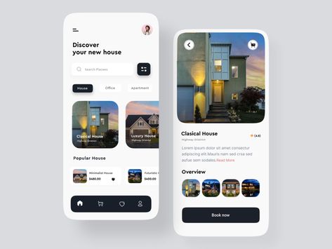 Real Estate App by Ashik on Dribbble Hotel App, Airbnb App, Hotel Booking App, House App, App Design Layout, Good Advertisements, Page Layout Design, Mobile App Design Inspiration, Booking App