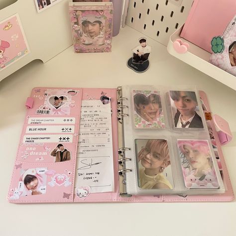 kpop binder a5 pink macaron binder 4 page photocards korean deco stickers hybe binder kpop photocard binder sanrio minimalist white desk white room pink binder photocard folder txt pink aesthetic photocards tomorrow by together collector tomorrow x together pcs soobin photocards beomgyu photocards yeonjun photocards temptation era sanrio my melody aesthetic room tour ikea pegboard ikea magazine rack kvissle K Pop Photocard Binder, Kpop Binder Deco Cover, Pc Binder Deco, Photocard Binder Aesthetic, Pc Decoration Kpop, Binders Aesthetic, Kpop Pc Binder, Binder Decoration Ideas, Kpop Photocards Collection