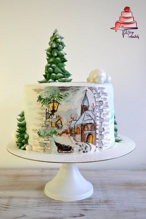 Cake Painting Tutorial, Girly Birthday Cakes, Easy Christmas Cake Recipe, Hand Painted Cake, Alphabet Cake, Crisco Recipes, Christmas Wedding Cakes, Creative Christmas Crafts, Christmas Themed Cake