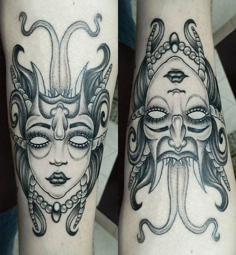 Double Face Tattoo, Tattoo Monster, P Tattoo, Cute Hand Tattoos, Traditional Tattoo Design, Ink Master, Head Tattoos, Face Tattoo, Tattoo Sleeve Designs