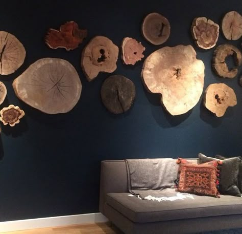 Chopped Wood Decor, Wood Rounds Wall Art, Wood Slice Accent Wall, Wood Slice Floor, Wood Cookie Wall Art, Raw Wood Wall Decor, Wood Slabs On Wall, Wood Slice Wall Decor, Wood Cookie Art