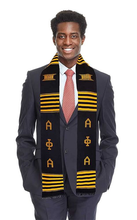 Graduation Scarf Ideas, Graduation Scarf, Gold Kente, Sash Graduation, Graduation Stoles, Alpha Phi Alpha, Graduation Stole, Kente Cloth, Branded Scarves