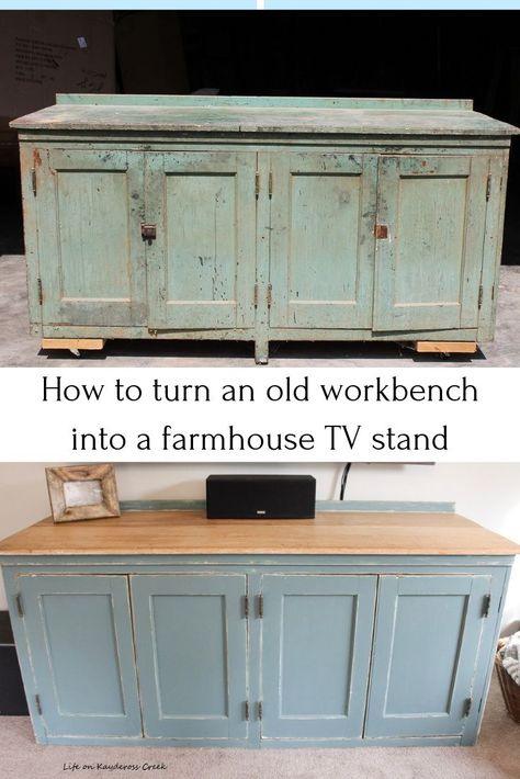 Diy Farmhouse Tv Stand, Antique Tv Stands, Tv Stand Farmhouse, Painted Tv Stand, Farmhouse Style Tv Stand, Rustic Painted Furniture, Craft Market Ideas, Homestead Style, Style Tv Stand