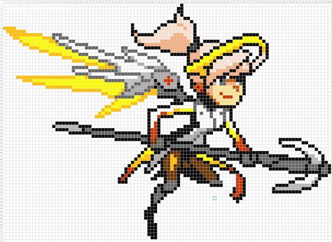 Overwatch Pixel Spray Pattern: Mercy Overwatch Cross Stitch, Overwatch Pixel Art, Grille Pixel Art, Overwatch Wallpaper, Wallpaper Pixel, Pixel Art Minecraft, Image Pixel Art, Perler Pattern, Modele Pixel Art