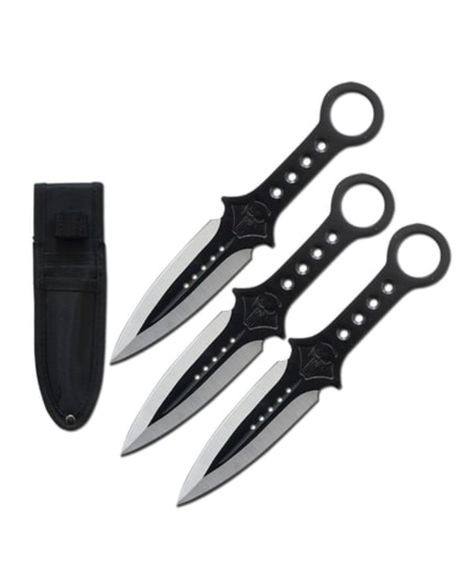 Features silver and black blades, with each knife measuring 7.5 inches overall. This three-piece throwing knife set provides a well balanced throw every time. The set includes three stainless steel throwers. It comes complete with a black nylon sheath for easy and safe transport. 
Features:
* Good Balance And Weight
* 420C Stainless Steel
* Double Edged Sharp Blade
* Includes Nylon Sheath with Belt Loop
* Overall 7.5" inches
* Blade Length 3" Inches
______________________________ 
Please visit our website knivesdeal.com for  a lot more variety and selection.
______________________________

#stilettoknife #stilettoknives #springassistedkknives #flickknives #knife #knives #knifeporn #knifecommunity #knifesale #knivesforsale #knivesofinstagram #knivesofig #foldingknife #pocketknife #edc #ever Apocalypse Survival Gear, Stiletto Knife, Knife Sets, Survival Gear, Folding Knives, Black Nylons, Pocket Knife, Silver, Molde