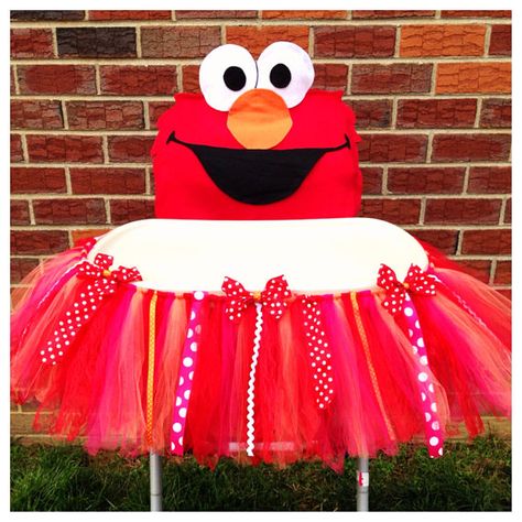 Elmo First Birthday, High Chair Decorations, First Birthday High Chair, High Chair Tutu, Novelty Birthday Cakes, Elmo Birthday Party, Girls Party Decorations, Sesame Street Birthday Party