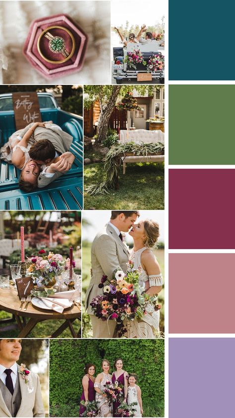 Hindu Wedding Color Palette, Teal And Burgundy Wedding Color Palettes, Teal And Mauve Wedding, Teal Wedding Color Palette, Teal Wedding Palette, Dark Teal And Pink Wedding, Maroon And Purple Wedding, Rustic Color Palette Wedding, Green And Teal Color Palette