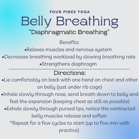 Belly Breathing graphic Stomach Breathing Exercises, Bedtime Breathing Exercises, How To Strengthen Lungs Exercise, Belly Breathing Benefits, Yogic Breathing Techniques, Nervous System Breathing, Breathing Techniques For Relaxation, Deep Belly Breathing, Diaphragmatic Breathing Exercises