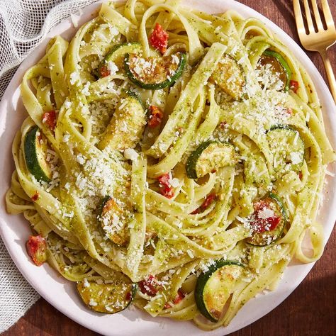 Grana Padano Cheese, Blue Apron Recipes, Goat Cheese Pasta, Fettuccine Pasta, Soy Recipes, Creamy Pesto, Carb Free, Blue Apron, Basil Pesto