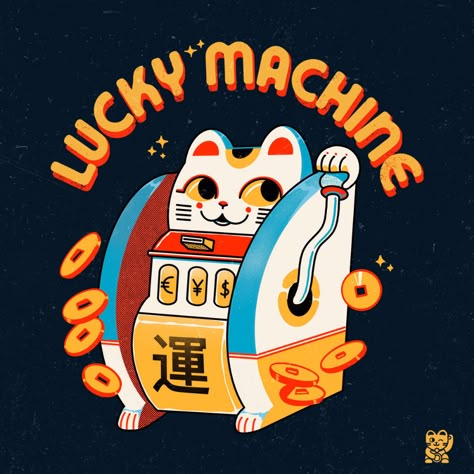 Illustrational Lucky Cat Character Design, Fortune Cat Illustration, Cats Graphic Design, Lucky Cat Aesthetic, Lucky Illustration, Lucky Cat Illustration, Nang Kwak, Personal Identity Design, Shopping Cartoon