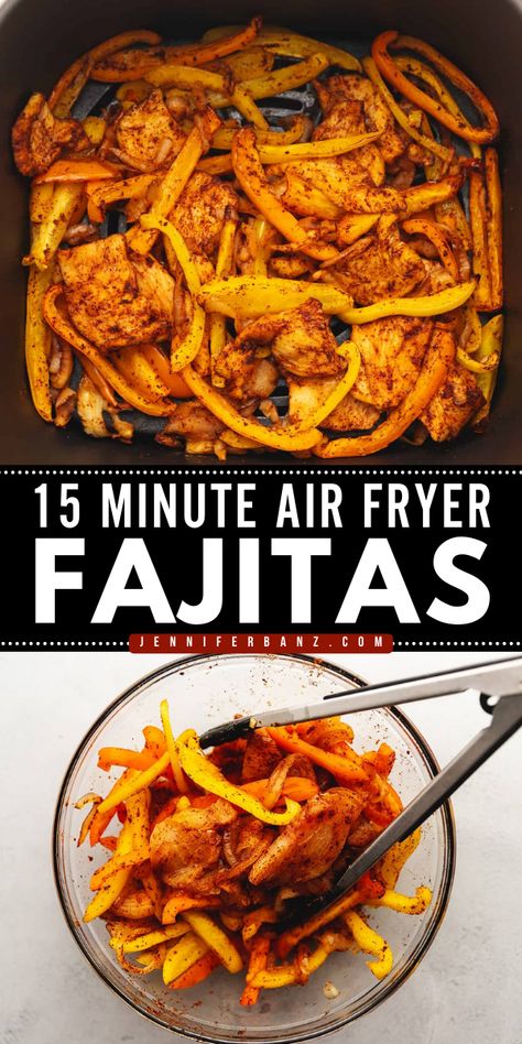 Don't miss out on this chicken fajita recipe! It's a must on your Cinco de Mayo dinner menu. With a combo of chicken, vegetables, and your favorite toppings, these 15 Minute Air Fryer Fajitas are an easy Cinco de Mayo main dish everyone will love! Air Fryer Fajitas, Air Fryer Chicken Fajitas, Low Carb Christmas Recipes, Easy Air Fryer Chicken, Easy Chicken Fajitas, Fajita Spices, Fajitas Recipe, Homemade Fajita Seasoning, Easy To Cook Meals