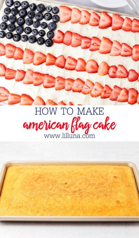 Refreshing Cake, Flag Cake Recipe, Shortbread Cake, American Flag Cake, Patriotic Treats, Flag Cake, Instagram Recipes, Fruit Toppings, Strawberry Slice