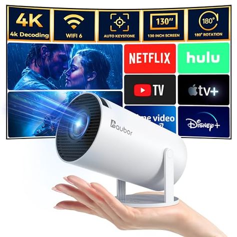 aubor Mini Projector with Android TV 11.0, Support 1080P Smart Portable Projector with 5G WiFi and Bluetooth, 10000 Lumen，Auto Keystone Correction, Premium 360 Sound, 40"-130" Screen Video Projector Projector Mounts, Portable Tv, Outdoor Projector, Netflix Tv, Movie Projector, Best Amazon Products, Projector Accessories, Portable Projector, Mini Projectors