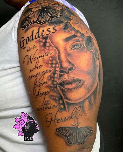 Libra Tattoos Black Women, Black Women Inspired Tattoos, Black Art Tattoos For Women, Art Inspiration Tattoo, Afro Tattoo Ink Black Women, Tattoos For Women Hip, Black Culture Tattoos For Women, Oshun Tattoo, Black Women Sleeve Tattoo Ideas