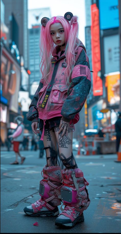 Girly Cyberpunk Outfit, Cyberpunk Outfit Colorful, Neon Woman, Futuristic Punk Fashion, Neon Cyberpunk Aesthetic Outfit, Cyberpunk Women Fashion, Cyberpunk Outfits Female, Racer Aesthetic Outfits, Pink Cyberpunk