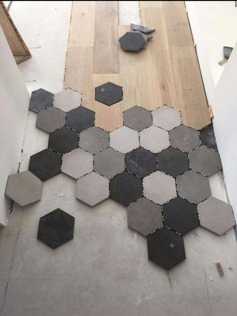 Modern Traditional Decor, Hexagonal Tiles, Kitchen Floor Tiles Ideas, Kitchen Floors, Kitchen Floor Tile, Flooring Ideas, Tile Pattern, Diy Interior, Wood Tile