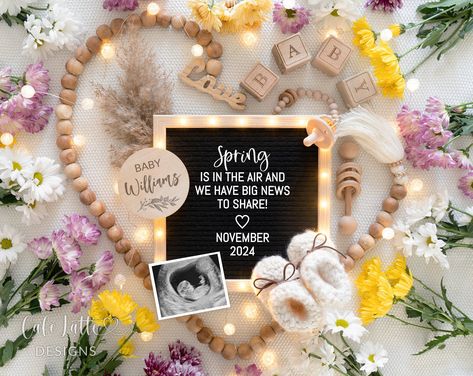 Spring Baby Announcement Social Media, Boho Pregnancy, Editable Digital DIY Template Spring Is In The Air Heart Board, Flowers Baby Calendar Due Date, Spring Baby Announcement, Boho Pregnancy Announcement, Spring Pregnancy Announcement, Baby Announcement Social Media, Pregnancy Announcement To Family, Announcement Photo Ideas, Pregnancy Announcement Social Media, Easter Pregnancy Announcement