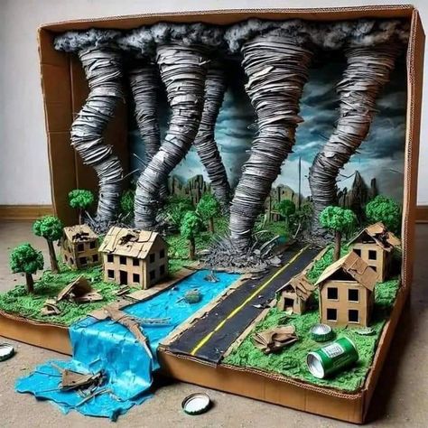 Natural Disasters Project Diy, Weather Diorama, Tornado Diorama, Natural Disasters Art, Science Exhibition Ideas, Habitat Project, Science Exhibition Projects, Science Fair Projects Boards, Craft Project Ideas