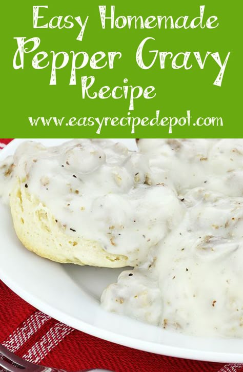 Incredible and super easy recipe for Homemade Black Pepper Gravy! Perfect for biscuits and gravy, country fried chicken and steaks, mashed potatoes and more! You gotta try this! Pepper Gravy Recipe, Black Pepper Gravy, Country Fried Chicken, Easy Gravy Recipe, Pepper Gravy, Country Gravy, Country Fried, Homemade Gravy, Gravy Recipe