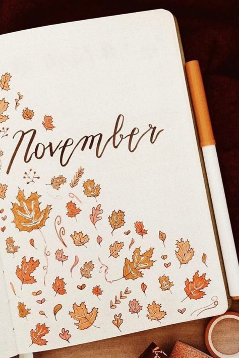 November Bujo Cover, Winter Bujo, November Bujo, Bible Bullet Journaling, Bujo Cover, Bujo Spreads, Calendar Themes, Bullet Journal 2019, Bullet Journal Ideas Templates