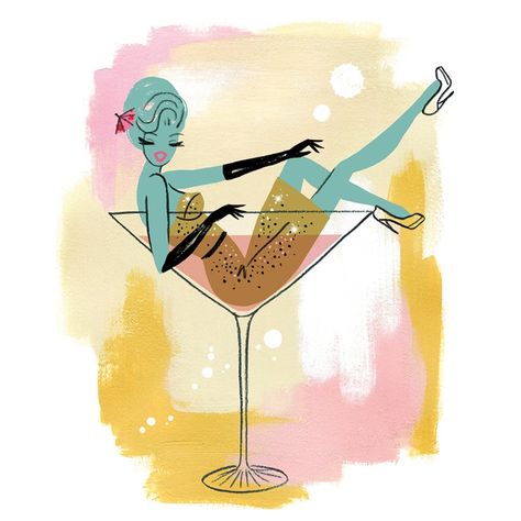 Image of Martini Time Chic Illustration, Illustration Story, Walker Art, Cocktail Book, Cocktail Art, Bar Art, Art Et Illustration, Retro Art, Martini Glass