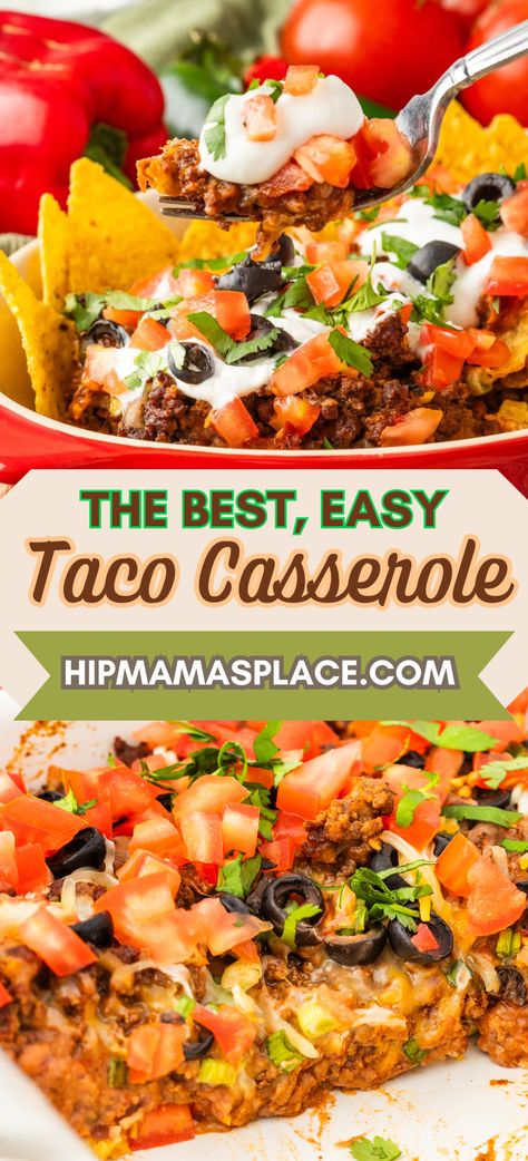 taco casserole recipe Refried Beans Casserole Recipe, Beef Taco Casserole, Easy Taco Casserole, Budget Dinners, Corn Tortilla Chips, Mexican Casserole, Corn Tortilla, Taco Casserole, Dinner On A Budget