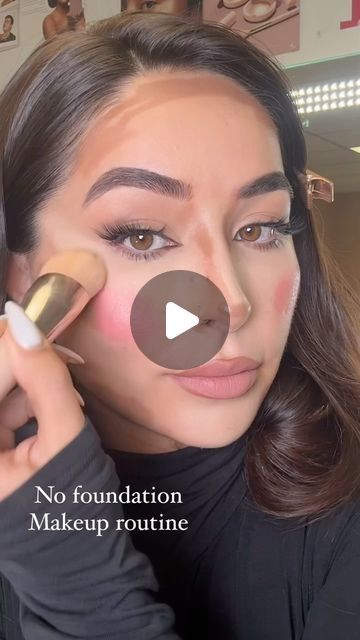 Frouzan M. 💄🇦🇫🇨🇦 on Instagram: "No foundation makeup routine - this technique will always be one of all time fav! If you have dry skin like me… use these products ⬇️  @toofaced born this way concealer  @fentybeauty contour stick  @hudabeauty cream blush  @charlottetilbury setting spray   IB @chloemorello #makeup #makeuptutorial #makeuproutine #nofoundation #makeupideas #makeupoftheday #makeupreels #makeuproutine #baseroutine #dryskin" Contour With Concealer, No Foundation Makeup Looks, Cream Makeup Tutorial, No Foundation Makeup Tutorial, Face Contouring Makeup Tutorial, No Makeup Makeup Tutorial, Contouring Techniques, Makeup Contouring, Face Contouring Makeup