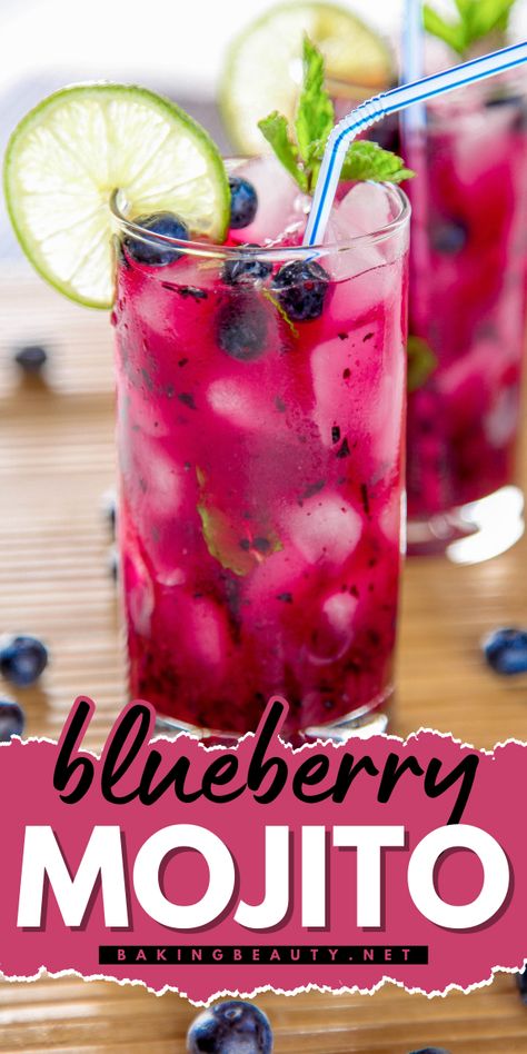 Quench your thirst with this refreshing Blueberry Mojito recipe! Bursting with blueberries, tangy lime, and a kick of rum, it’s the perfect choice for easy Labor Day party drinks and summer cocktail ideas! Easy Beverages, Blueberry Mojitos, Blueberry Mojito Recipe, Beverages Recipes, Easy Spring Recipes, 4th Of July Cocktails, Mojito Ingredients, Classic Mojito, Fresh Drink