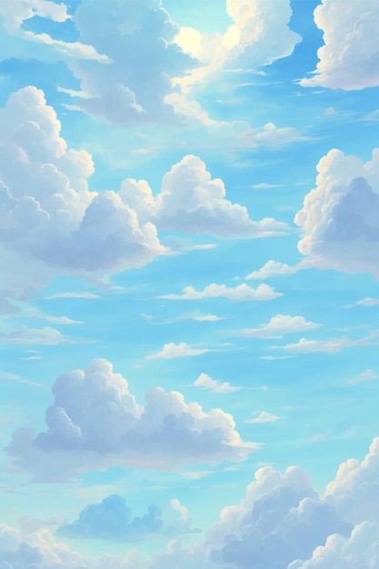 Blue Sky With Clouds, Blue Sky Wallpaper, Drawing Blue, Sky Digital, Cloud Illustration, Sky With Clouds, Sky Anime, Sky Art Painting, Blue Sky Clouds