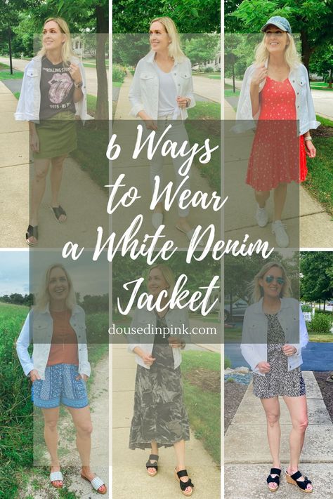 How To Wear A White Jean Jacket, What To Wear With A White Jean Jacket, How To Style A White Jean Jacket, Styling White Denim Jacket, How To Style White Denim Jacket, White Jean Jacket Outfits Summer, White Jean Jacket Outfits Spring, White Denim Jacket Outfit Women, Jean Jacket Outfits Summer