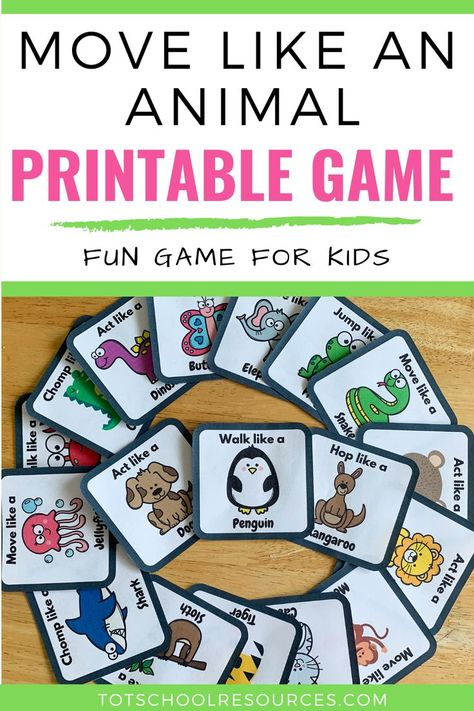 Move Like An Animal, Animal Charades, Social Emotional Learning Games, Charades For Kids, Drama Activities, Animal Activities For Kids, Printable Games For Kids, Kindergarten Games, Free Cards