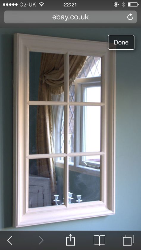 Mirror Window Frame, Shabby French Chic, Window Frame Mirror, Hall Ideas, Fake Window, Mirror Window, Window Projects, Radiant Floor Heating, Large Wall Mirror