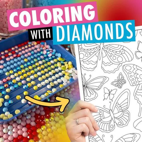 Sarah uses diamond dots to color in a coloring page. Mini Diamond Painting Pattern, How To Create Your Own Diamond Painting, Painting With Diamonds Tips, Things To Do With Extra Diamond Dots, Things To Do With Leftover Diamond Dots, Make Your Own Diamond Painting, Uses For Leftover Diamond Dots, Diamond Art Template, Diamond Art Leftovers