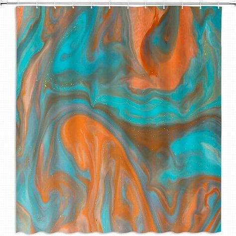 Amazon.com: AMFD Turquoise Orange Shower Curtain Teal Orange Abstract Colorful Fluid Art Luxury Texture Modern Fashion Fabric Bathroom Decor Set Include Hooks,(70" WX70 H) : Home & Kitchen Orange Shower Curtain, Luxury Texture, Clear Images, Bathroom Decor Sets, Teal Orange, Orange And Turquoise, Plastic Hooks, Bathroom Colors, Shower Curtain Sets