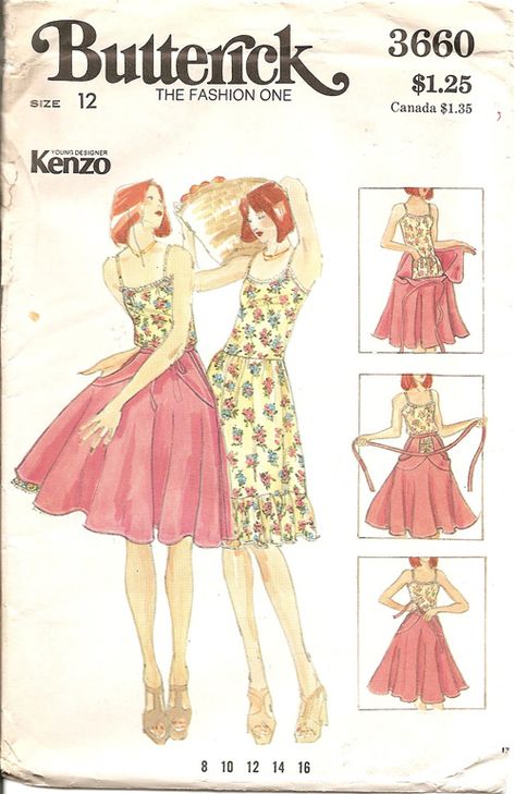 Kenzo Slip dress and Wrap skirt ensemble Vintage Clothes Patterns, Wrap Skirt Pattern, 1970s Sewing Patterns, Modern Sewing Patterns, Diy Vetement, Butterick Pattern, Gathered Skirt, Mode Inspiration, Historical Fashion