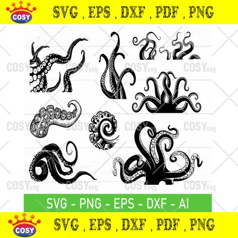 Octopus Svg Free, Hobbit Tattoo, Octopus Svg, Hunter Logo, Bow Hunter, Octopus Tentacles, Octopus Art, Silhouette Clip Art, Kraken