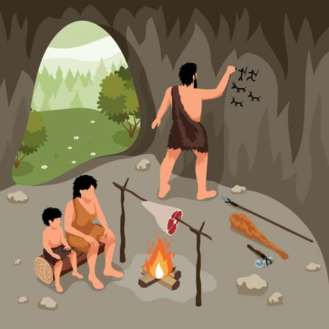 Stone Age Display, Stone Age Activities, People Composition, Pre Historia, Archaeology For Kids, Stone Age People, Stone Age Man, Stone Age Art, Fruit Art Drawings