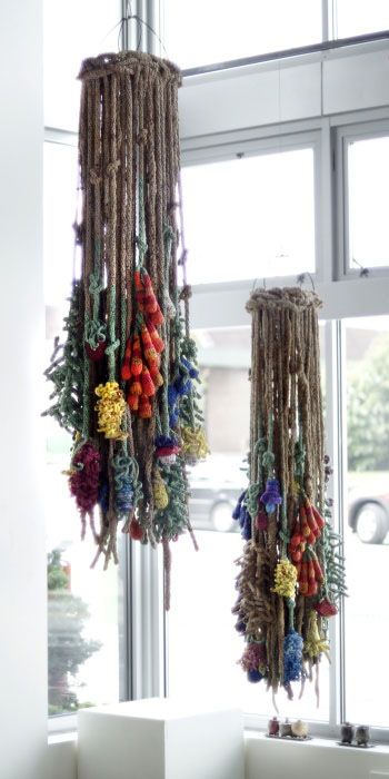 Nature-Based Plarn #Crochet #Artist Barbara De Pirro Plarn Crochet, Plastic Bag Crochet, Crochet Artist, Fiber Sculpture, Textile Sculpture, Form Crochet, Bag Art, Textile Fiber Art, Fibres Textiles