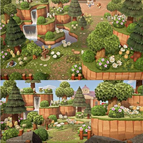 Acnh Terraform Ideas, Horrible Gaming, Acnh Terraforming, Cottage Core Animal Crossing, Acnh Entrance, Cottagecore Animals, Cottage Forest, Cottagecore Animal Crossing, Cottagecore Ideas