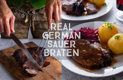 Authentic German Sauerbraten Recipe, German Sauerbraten Recipe, Vanilla Crescent Cookies, Slow Roast Beef, Sauerbraten Recipe, Potato Dumpling Recipe, German Meat, San Choi, Beef Entrees