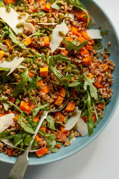 Butternut Squash Farro Salad, Squash Farro Salad, Butternut Squash Farro, Salad With Butternut Squash, Amazing Salads, Butternut Squash Apple, Maple Vinaigrette, Pumpkin Snickerdoodles, Farro Salad