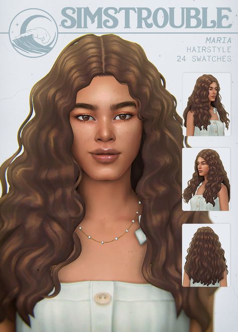 MARIA by simstrouble | simstrouble на Patreon Sims4 Curly Hair, Wavy Hair Sims 4 Cc, Simstrouble Hair Cc, Sims 4 Cc Wavy Hair, Hair Ts4, Sims 4 Curly Hair, Mod Hair, Cc Hair, Pelo Sims