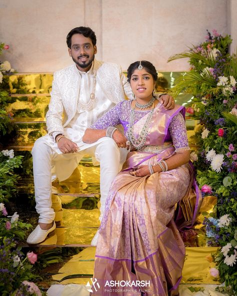 Matching Outfits Couple, Marriage Outfit, Wedding Matching Outfits, Engagement Saree, Couple Wedding Dress, Tamil Wedding, Couples Outfit, Elegant Blouse Designs, Couples Wedding